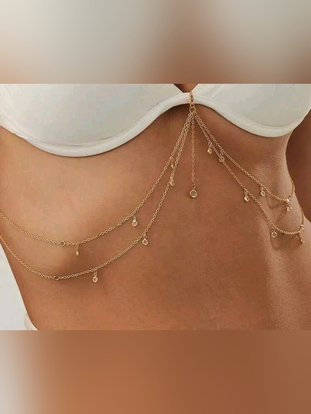 Gold Dainty Layered Body Chain with Teardrop Charms